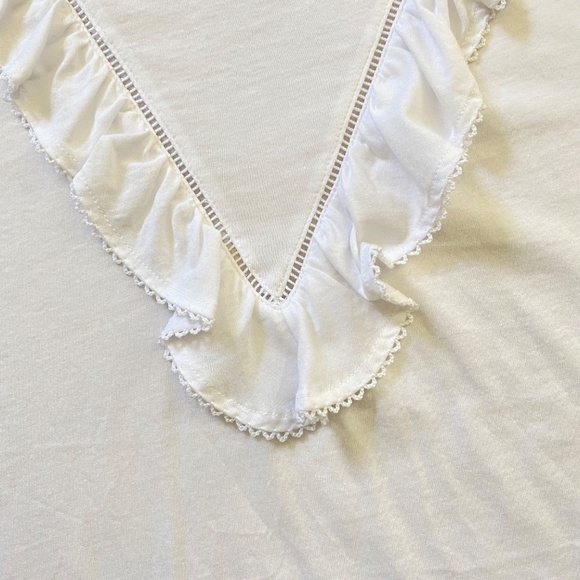 Lauren Ralph Lauren Eyelet Ruffle Trim Feminine Cotton White Tee Size L - Picture 3 of 10